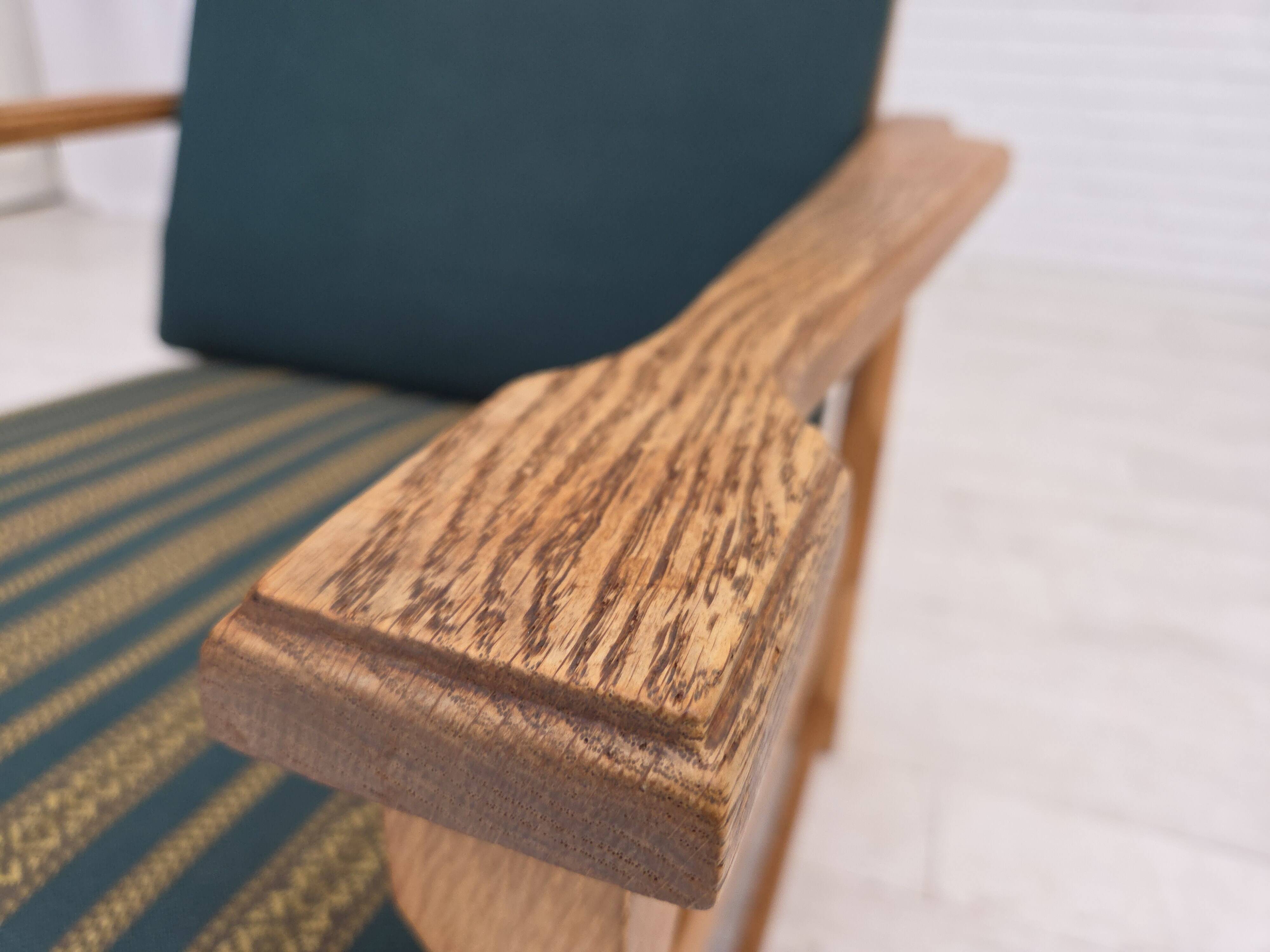 1970s, Scandinavian lounge chair, green furniture wool, solid oak wood.