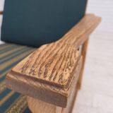1970s, Scandinavian lounge chair, green furniture wool, solid oak wood.