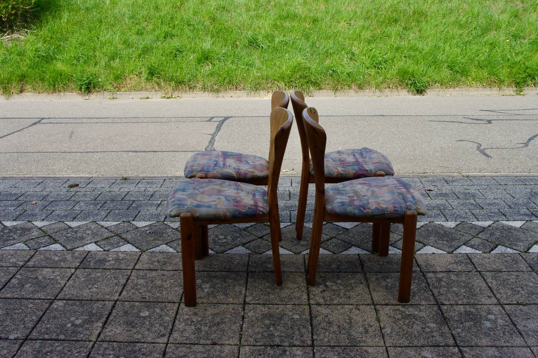 Set of 4 vintage swedish solid pine chairs 1960