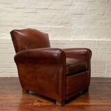 Antique French Leather Club Chair, Moustache Model, Circa 1930’s