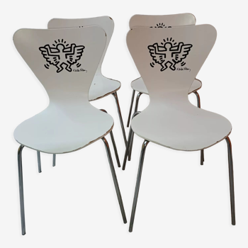 Set of 4 Keith Haring chairs by Arne Jacobsen for Firtz Hansen