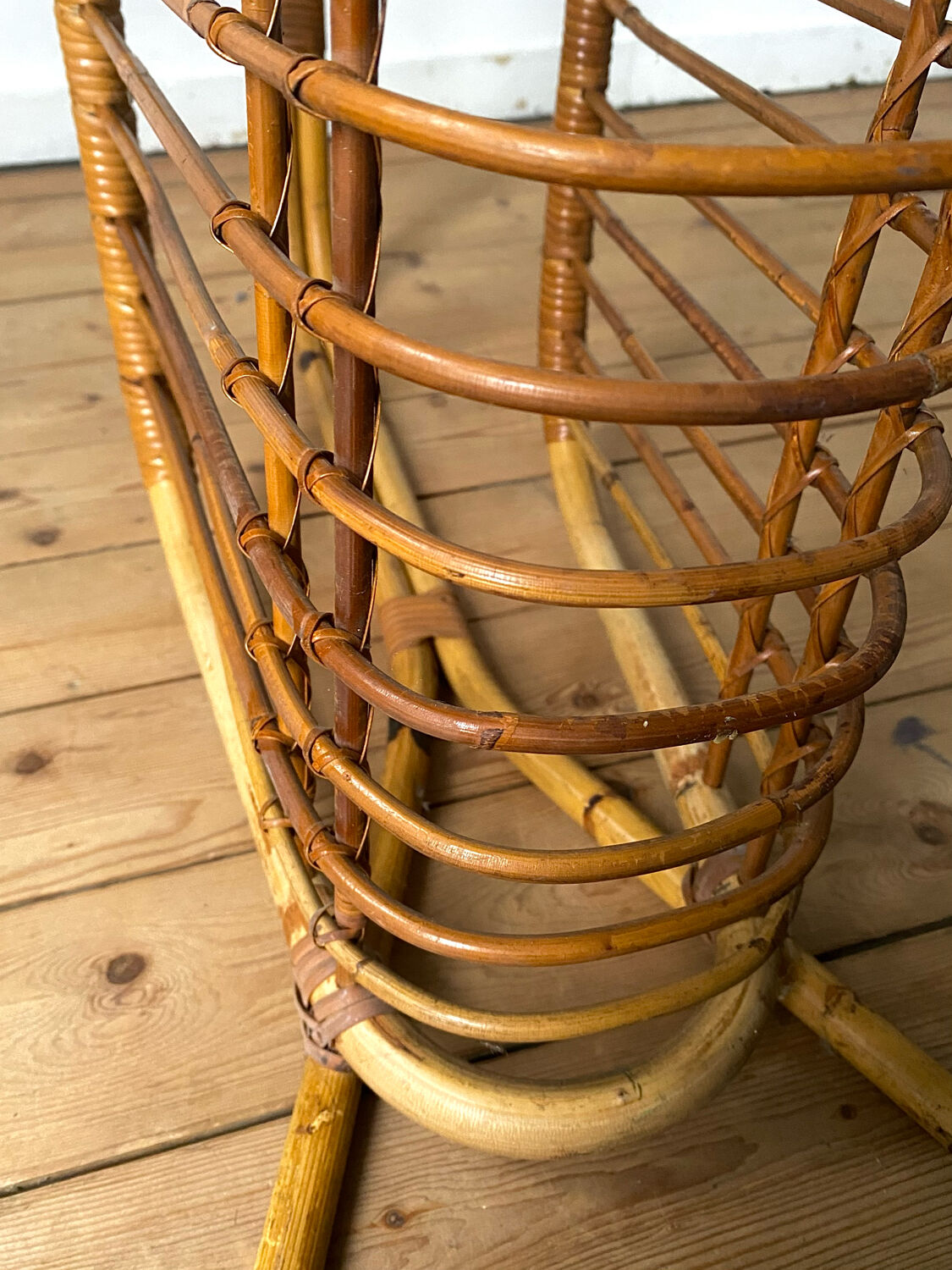Vintage rattan magazine holder