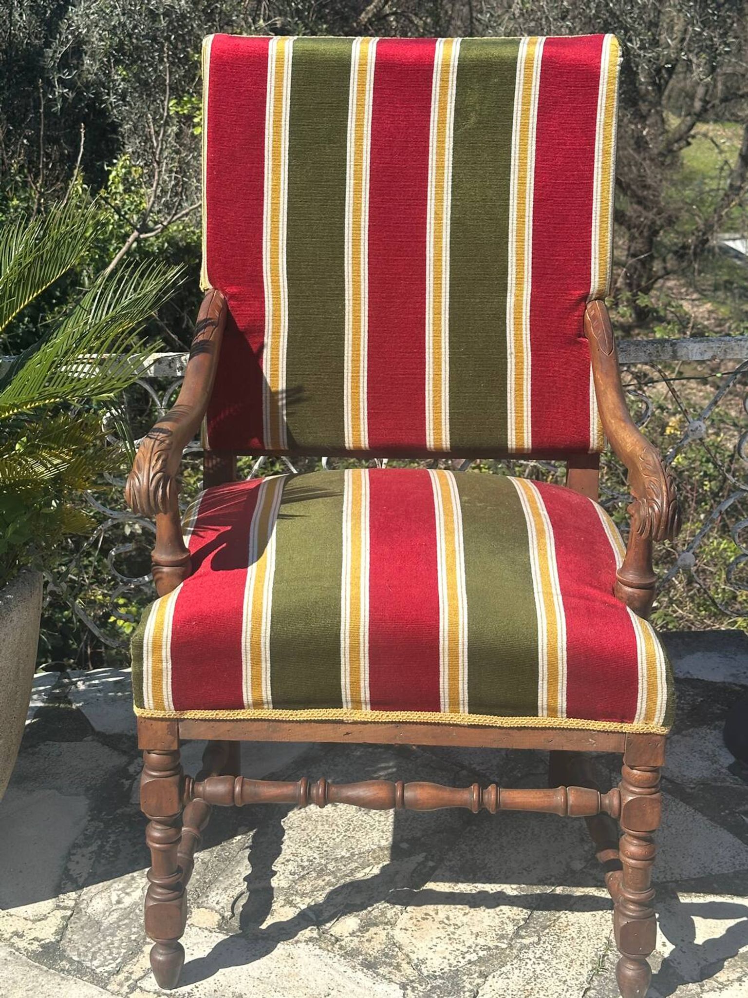 Pair of Louis XIII style walnut armchairs, 19th century