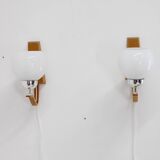 1960s Pair of Wooden Wall Lamps with Glass Shades by Drevo Humpolec, Czechoslovakia