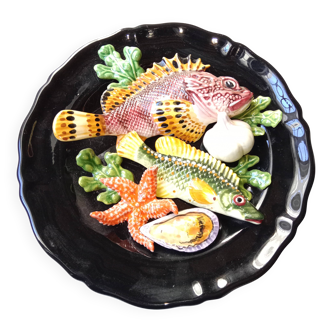 Barbotine Plate 1970s Style Vallauris Starfish Fish