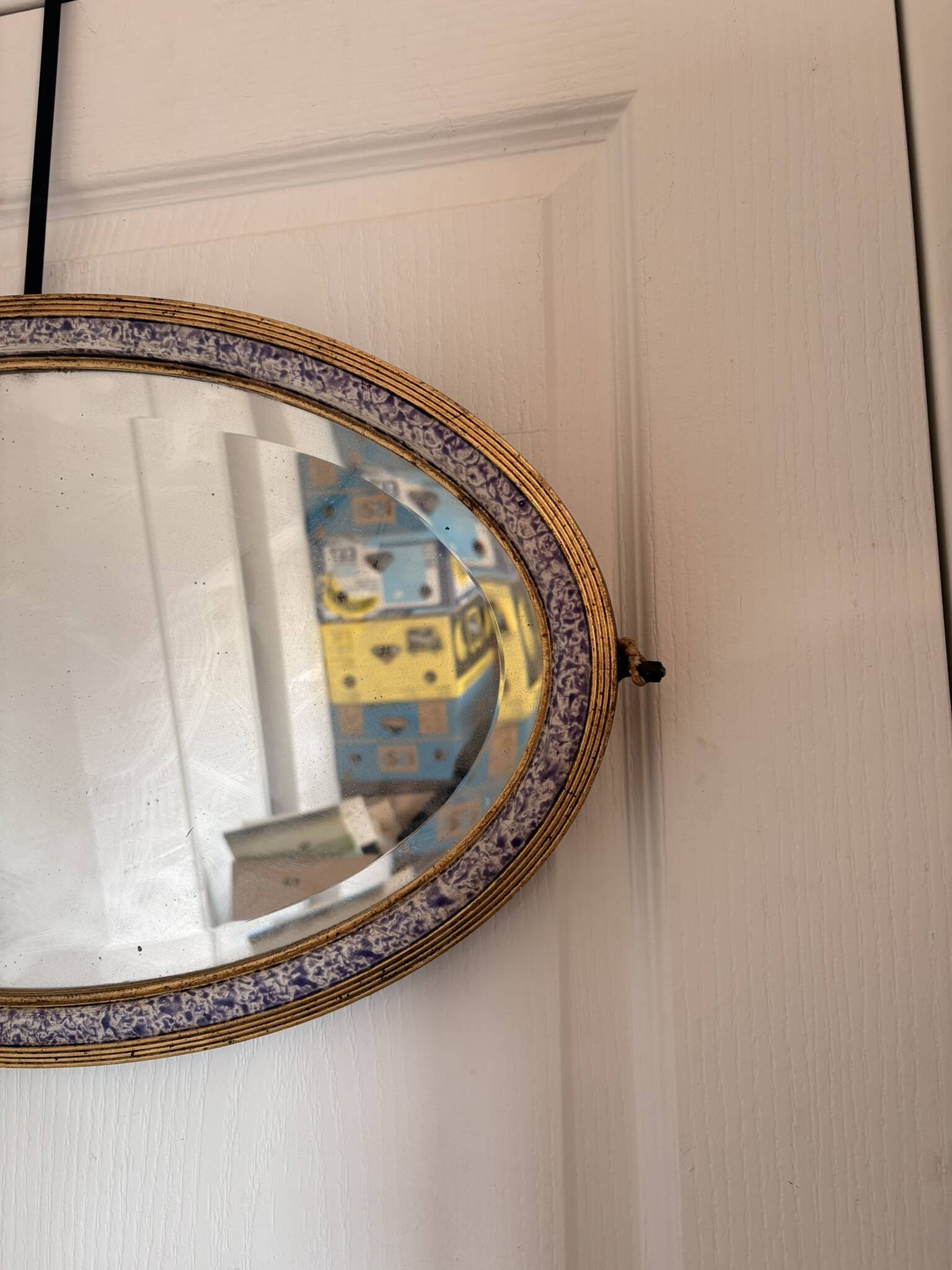 Vintage Bevelled Oval Wall Mirror Brass Wood Plastic