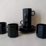 5 coffee cups Arcoroc Octime black and red 80s