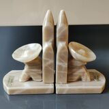 Mexican Bookends in Sombrero/Dozing Against Cactus. Made of onyx.