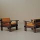Pair of architect's armchairs in solid wood, France, circa 1970.