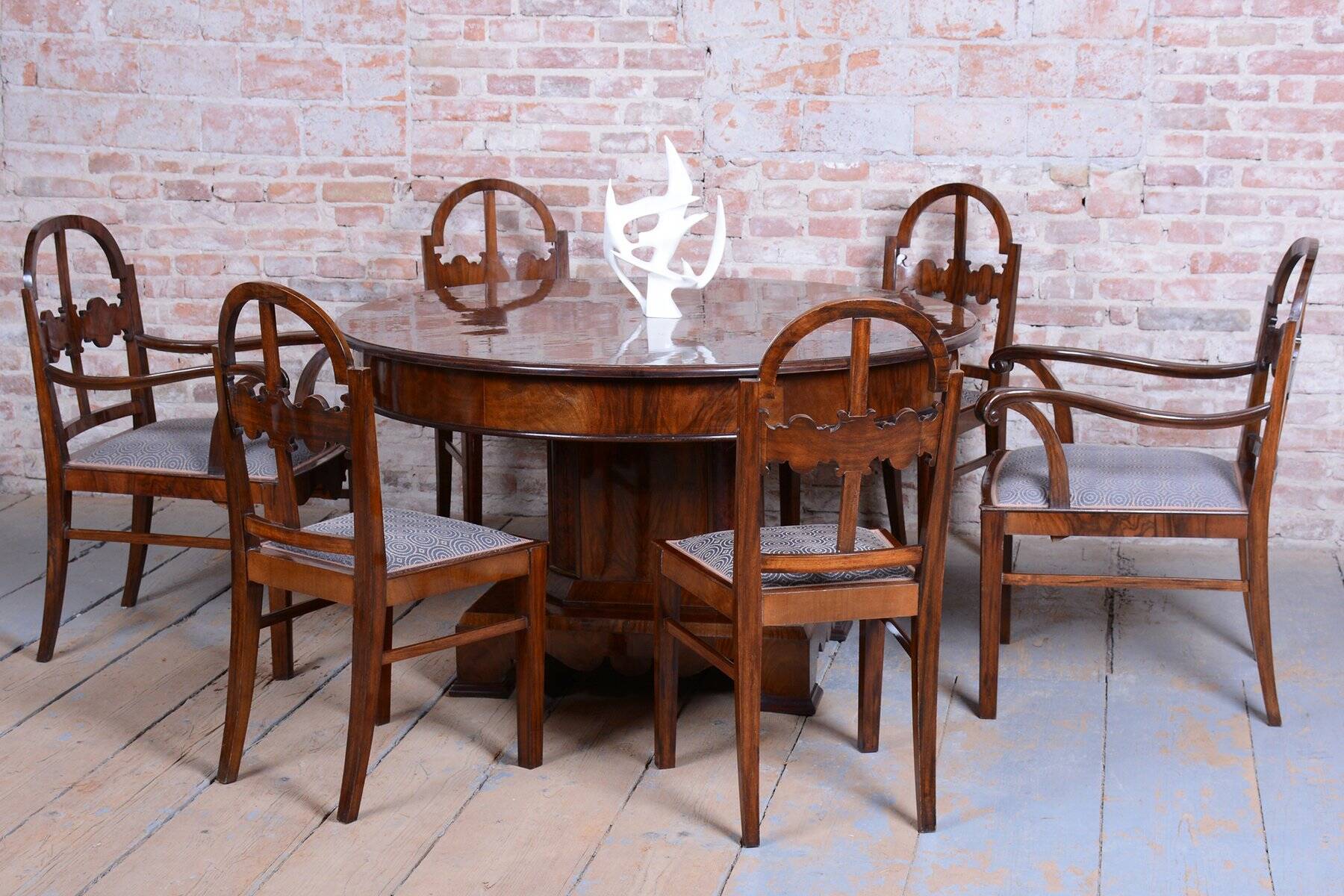 Art Deco Dinig Set in Caucasian Walnut, 1920s, Set of 7