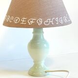 White marble lamp and vintage linen