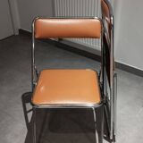 Pair, 2 vintage folding chairs, fawn color