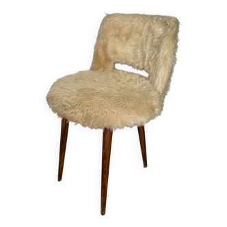 Chaise fourrure moumoute beige vintage