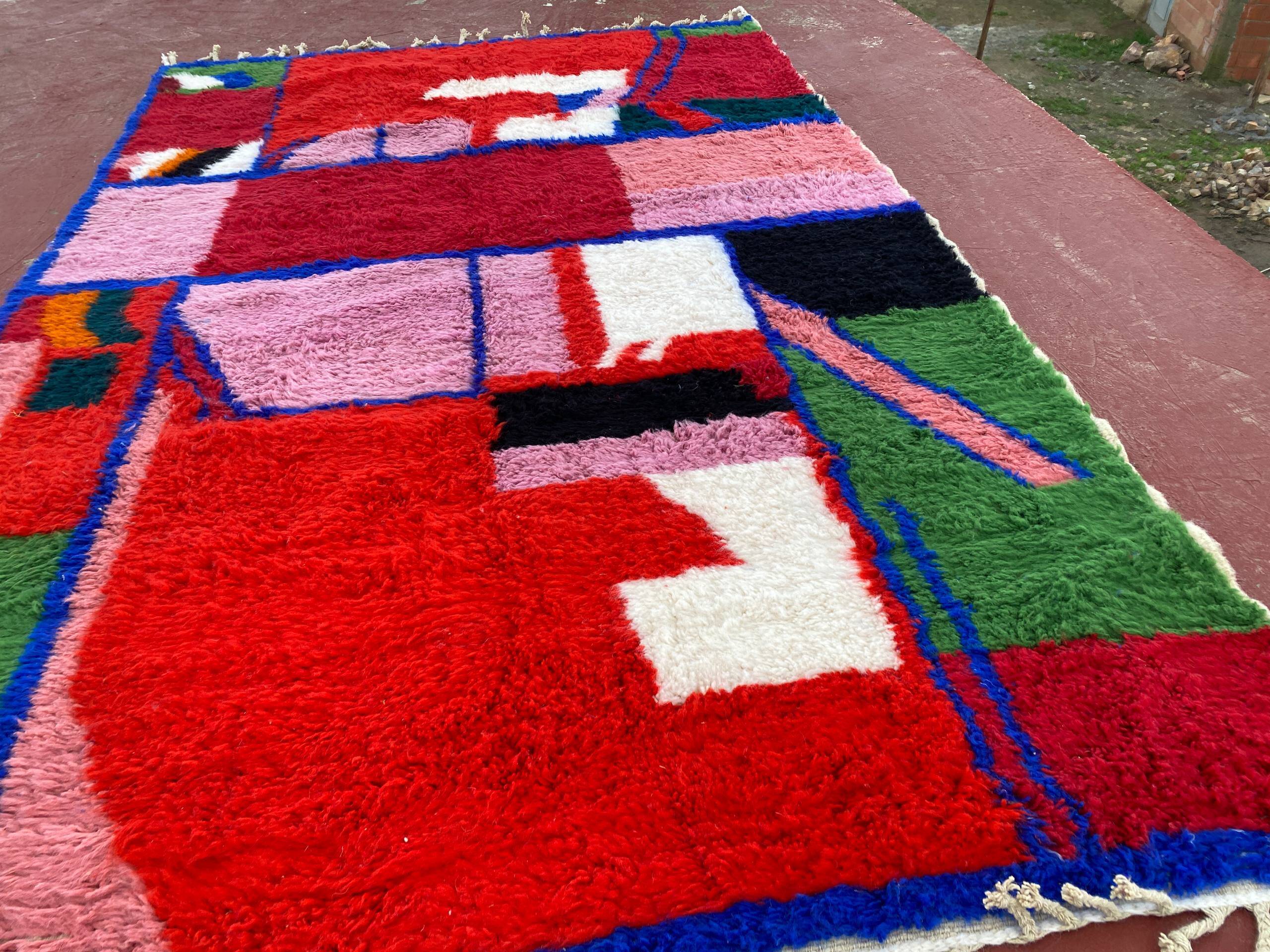 Contemporary Beni Ouarain Rug 300x200 cm – Multicoloured Abstract Patterns