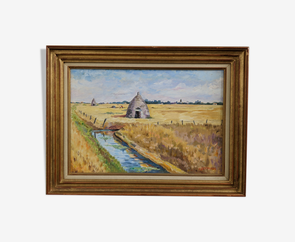 Oil landscape painting The salt marshes in Royan