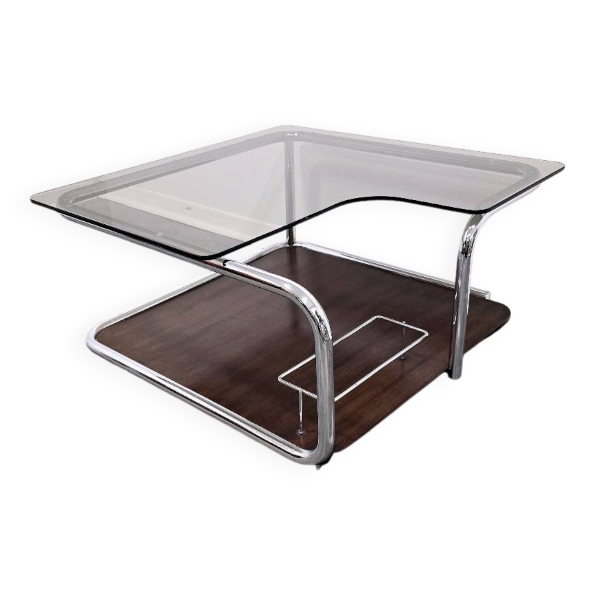 Table basse bauhaus en noyer des années 1970