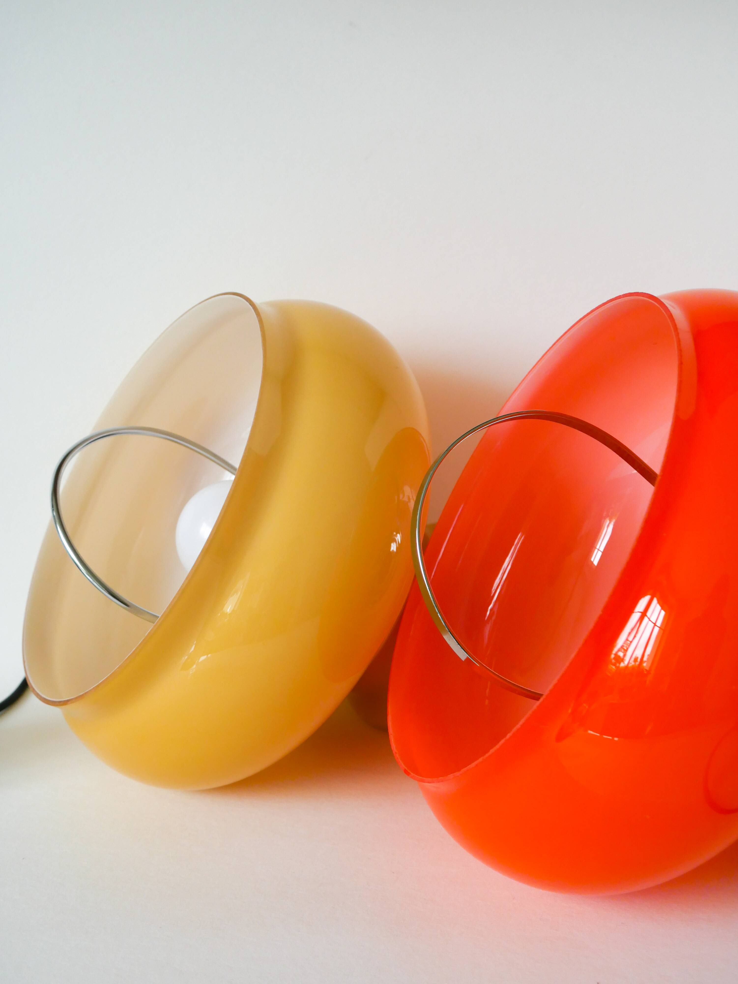 Orange opaline pendant light with metal arch, Design, 1970