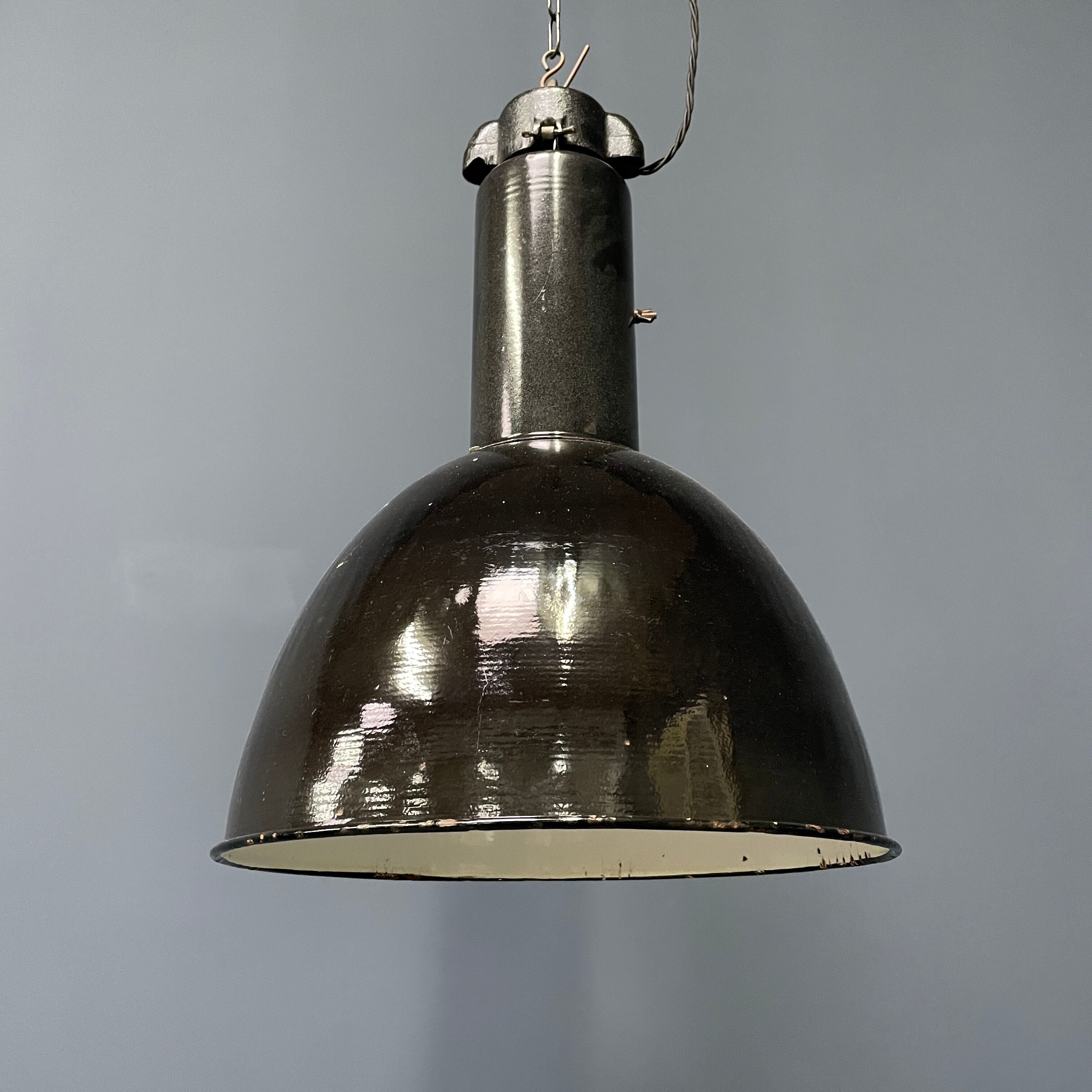 Large black enamel Bauhaus hanging lamp