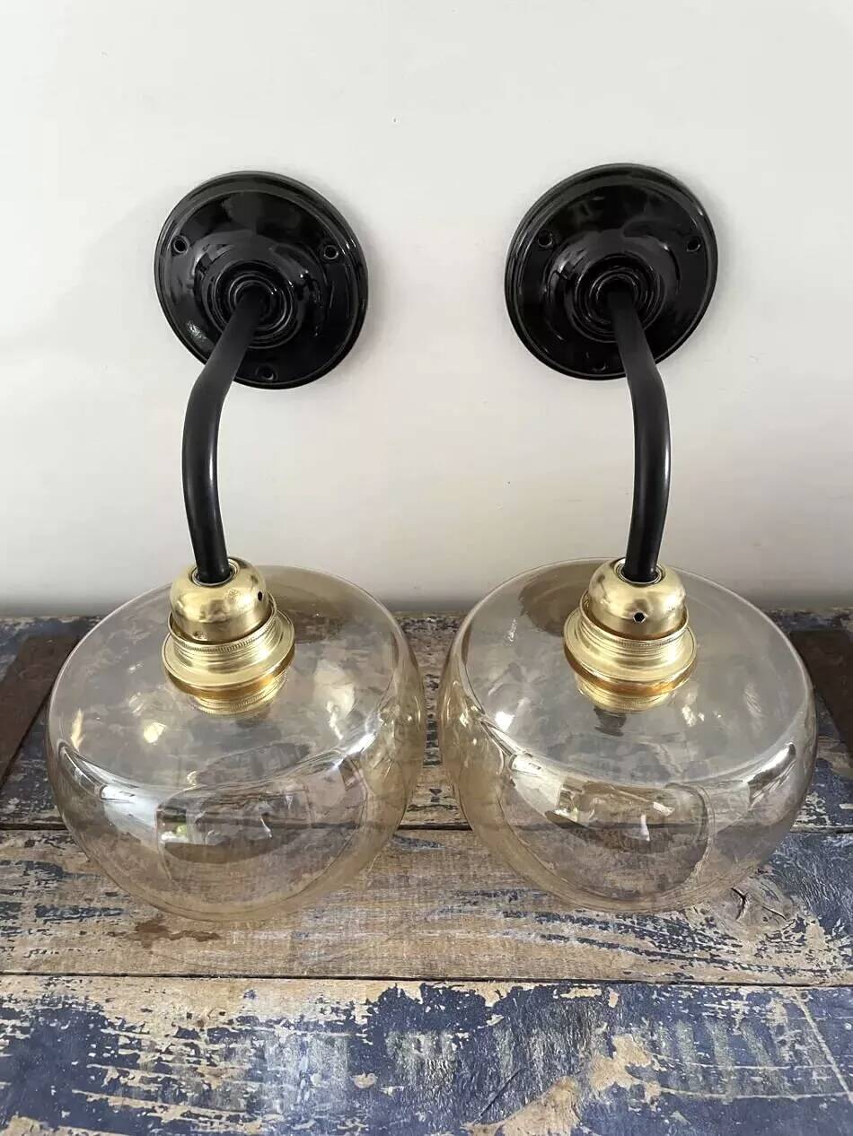Paire d’appliques murales vintage en verre doré