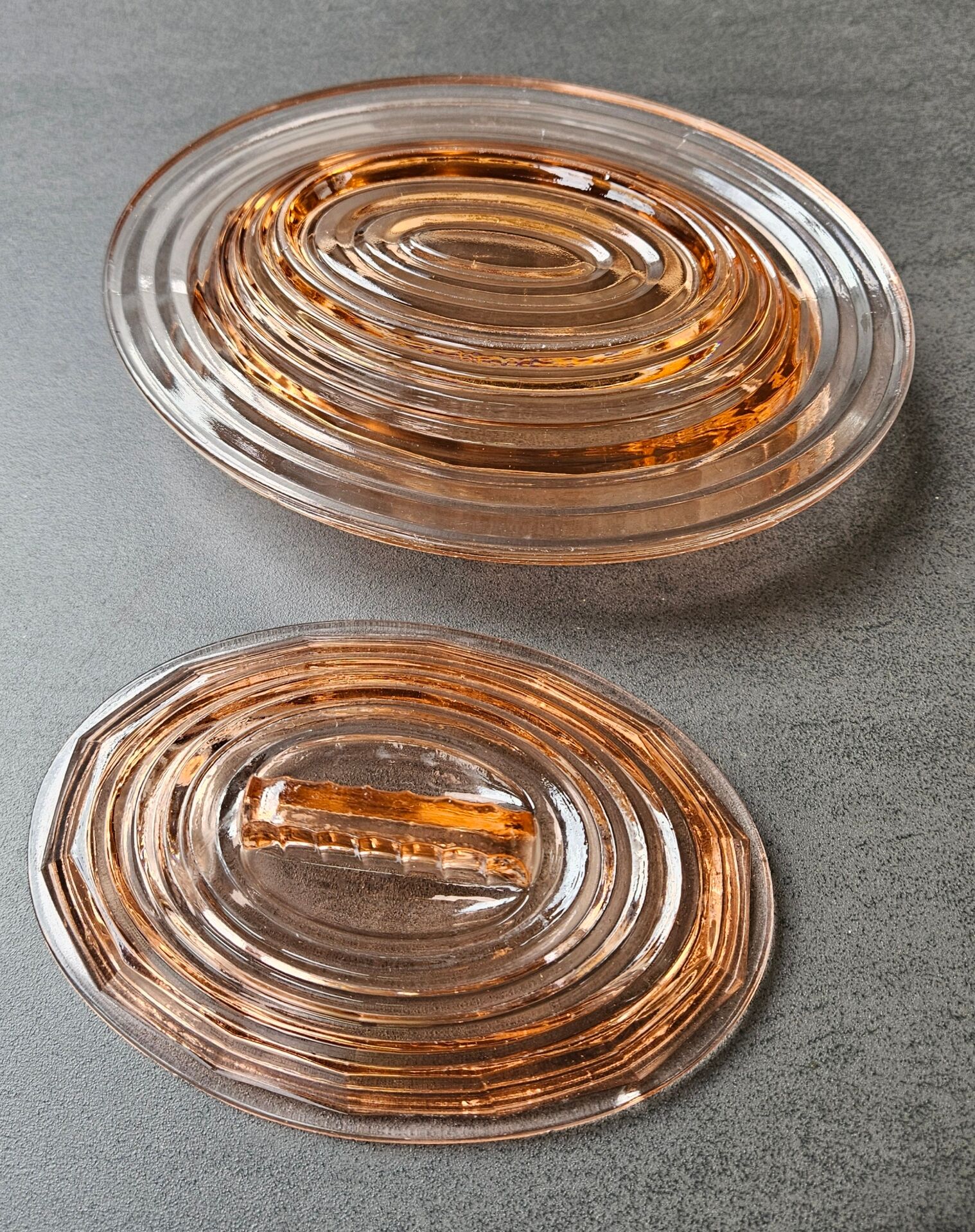 Rosaline glass butter dish: Art Deco