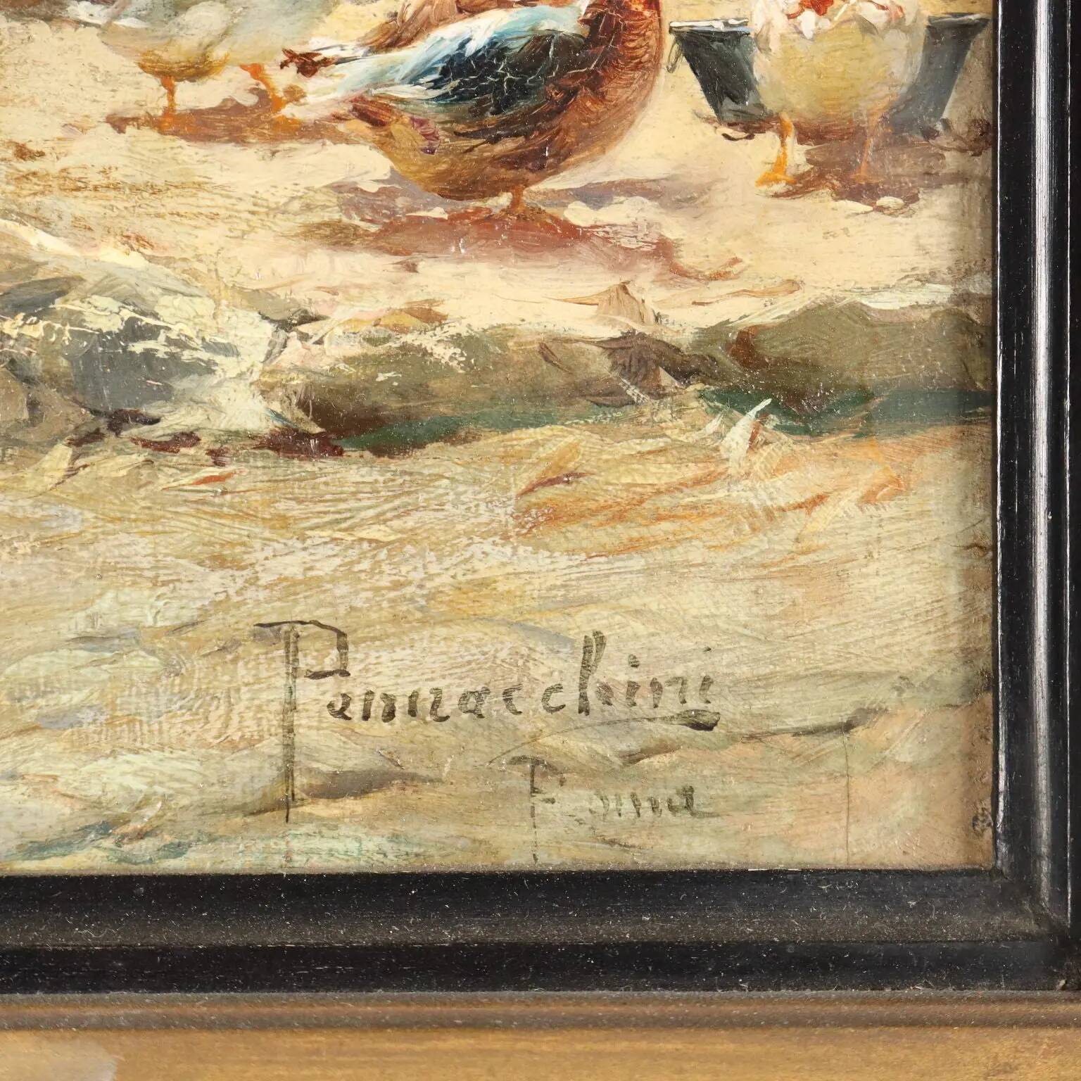 Old painting signed Domenico Pennacchini, oil on hard panel from the 19th century.