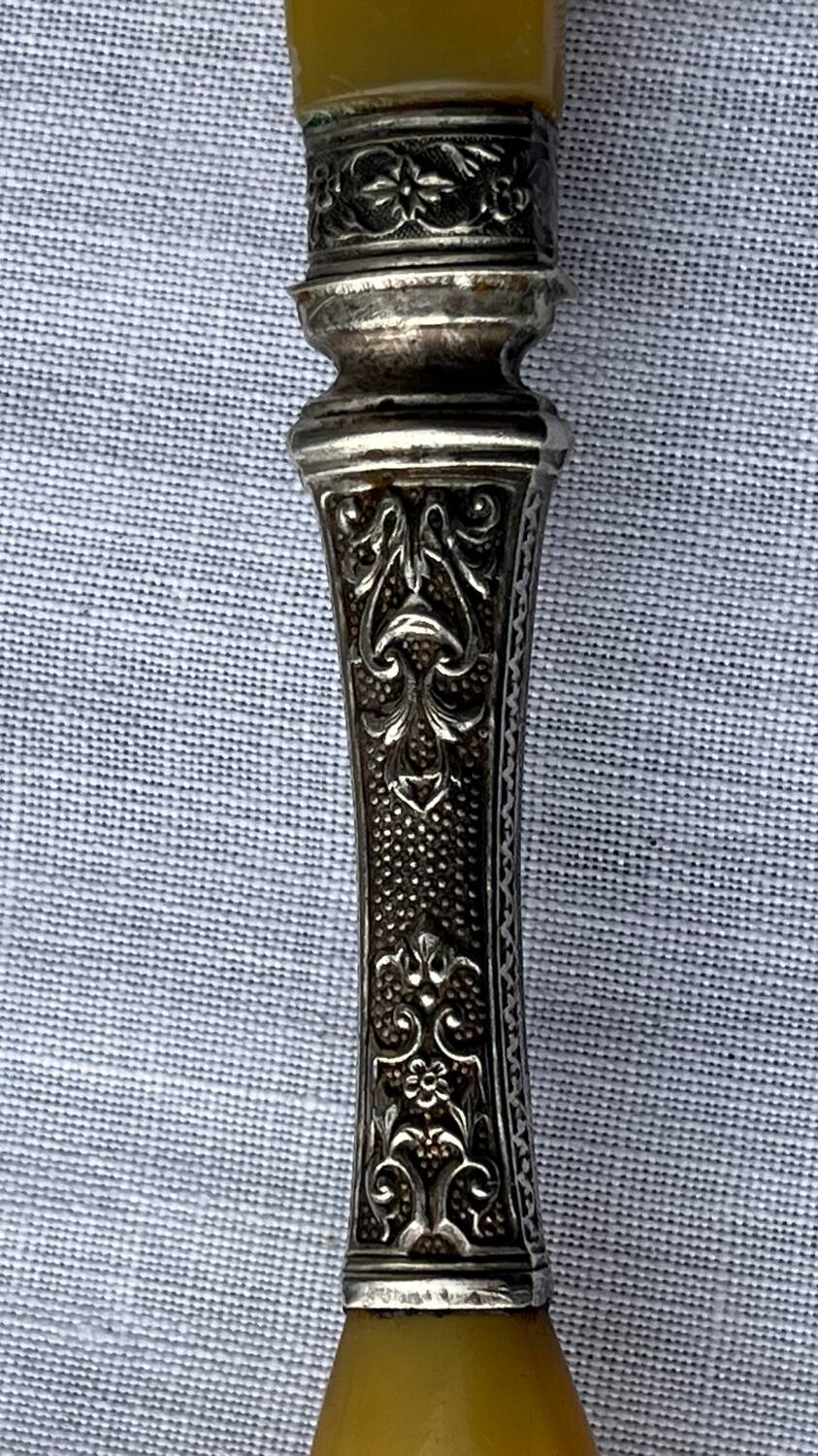 Old salad service in horn and silver metal