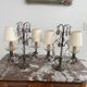 pair of chandeliers, lamp, silver-plated metal, crystal, tassels, florets, pendant, rosettes