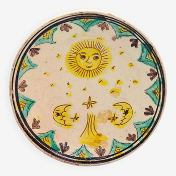 Assiette artisanale à la lune et au soleil faite main en Roumanie