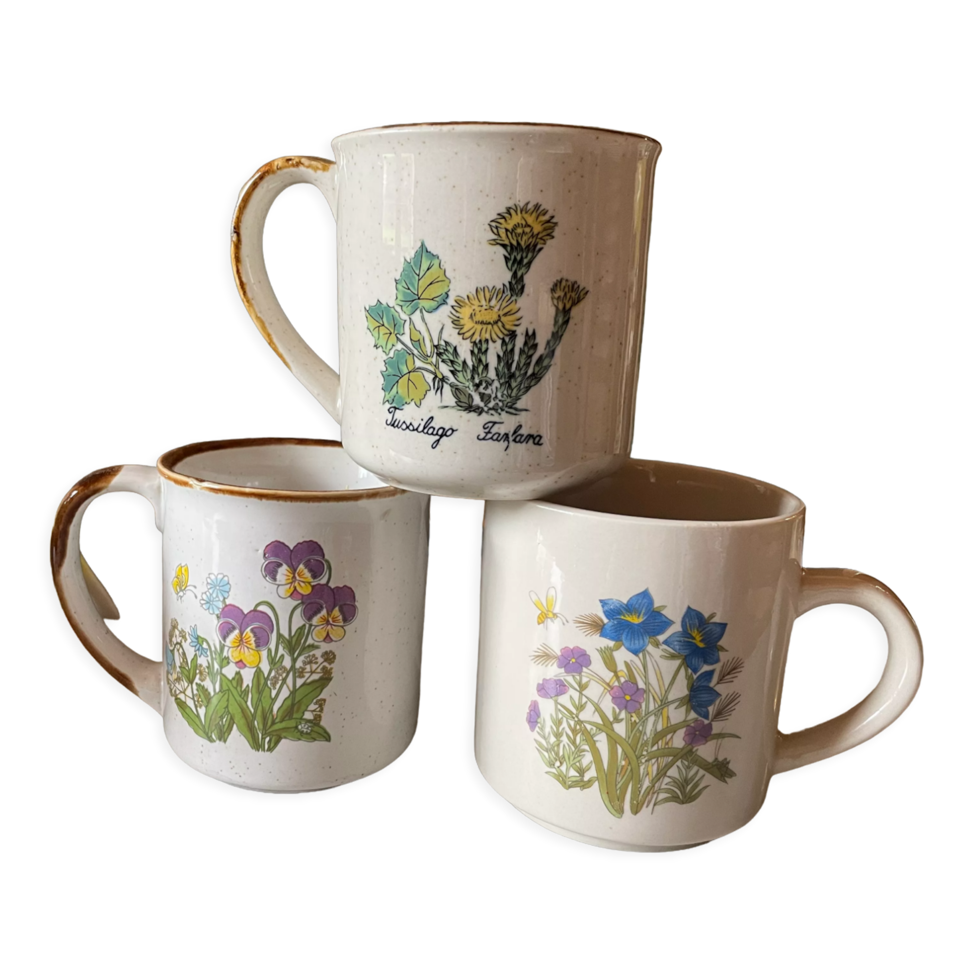 3 vintage stoneware mugs