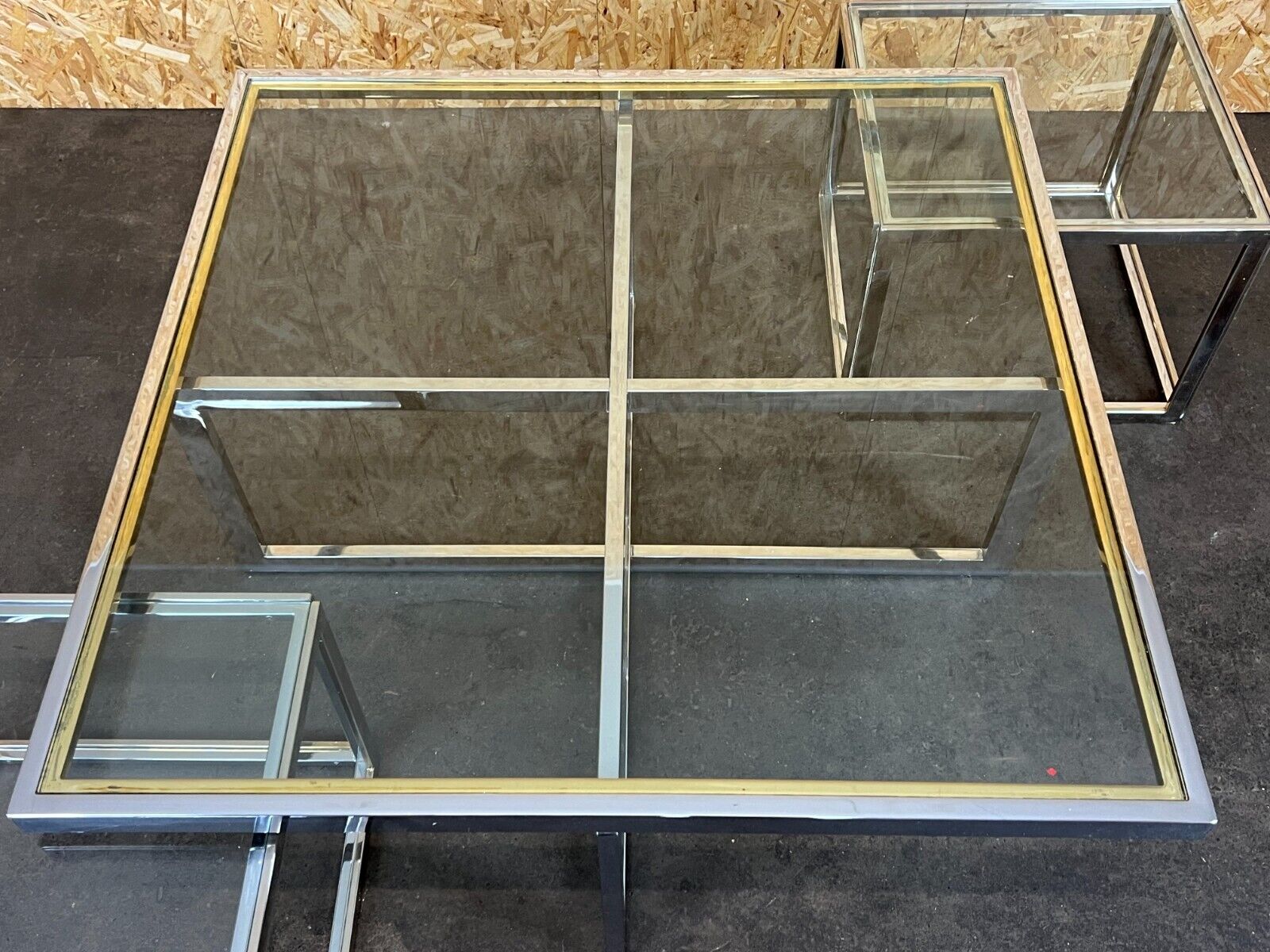 Coffee table chrome & brass 2 nesting tables
