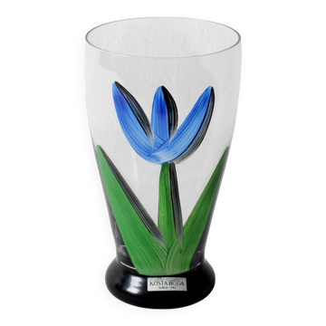 Blue Tulip Flower Water Tumbler Kosta Boda by Ulrica Hydman Vallien /Sweden