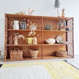 Large rattan bookcase shelf from the 60s