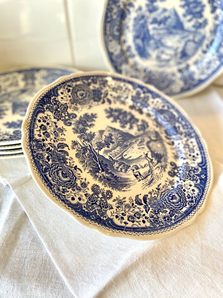 6 Villeroy & Boch plates in blue porcelain, Burgenland service