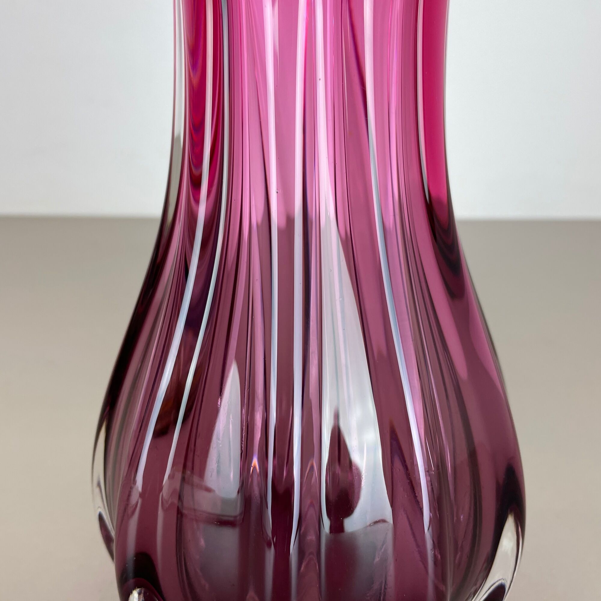 Multi-color pink floral Murano glass Sommerso vase italy, 1970s