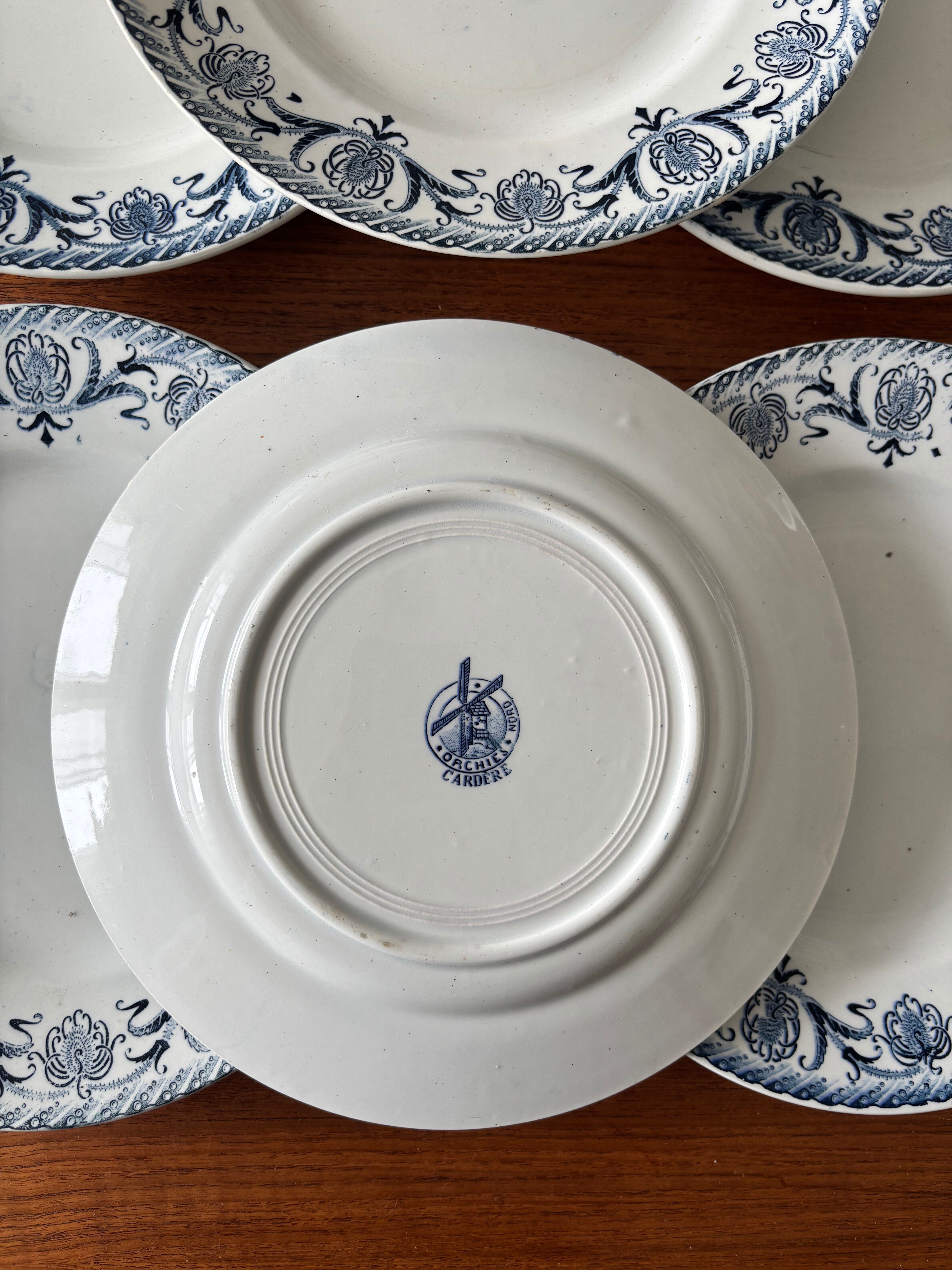 Set of 6 antique flat plates Moulin des Loups model Cardère |
