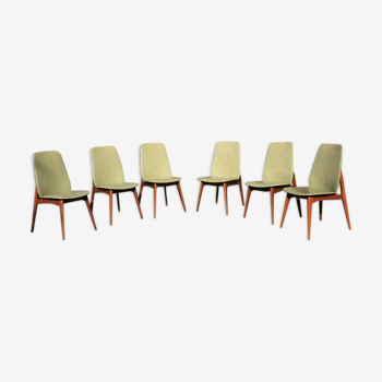 Set of 6 chairs style scandinavians in green leatherette and wood 60s vintage