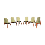 Set of 6 chairs style scandinavians in green leatherette and wood 60s vintage