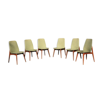 Set of 6 chairs style scandinavians in green leatherette and wood 60s vintage