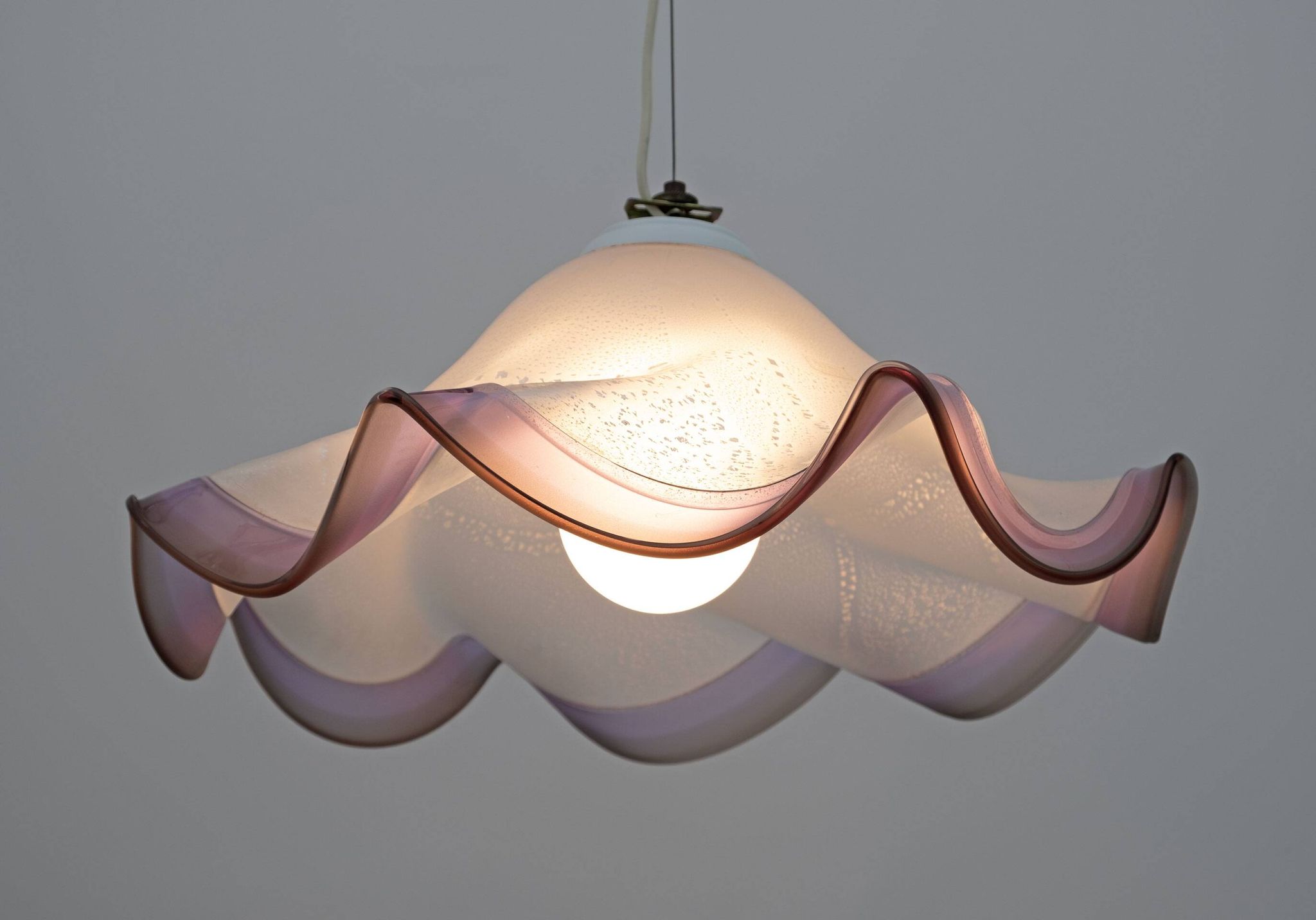 Mid-Century Modern Italian Murano Silver Leaf Glass Pendant Lamp, 1970s