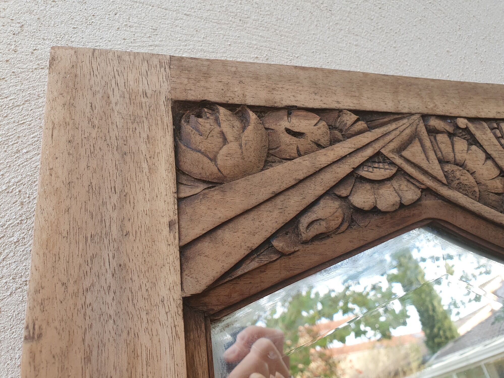 Art deco beveled mirror, old ice cabinet door