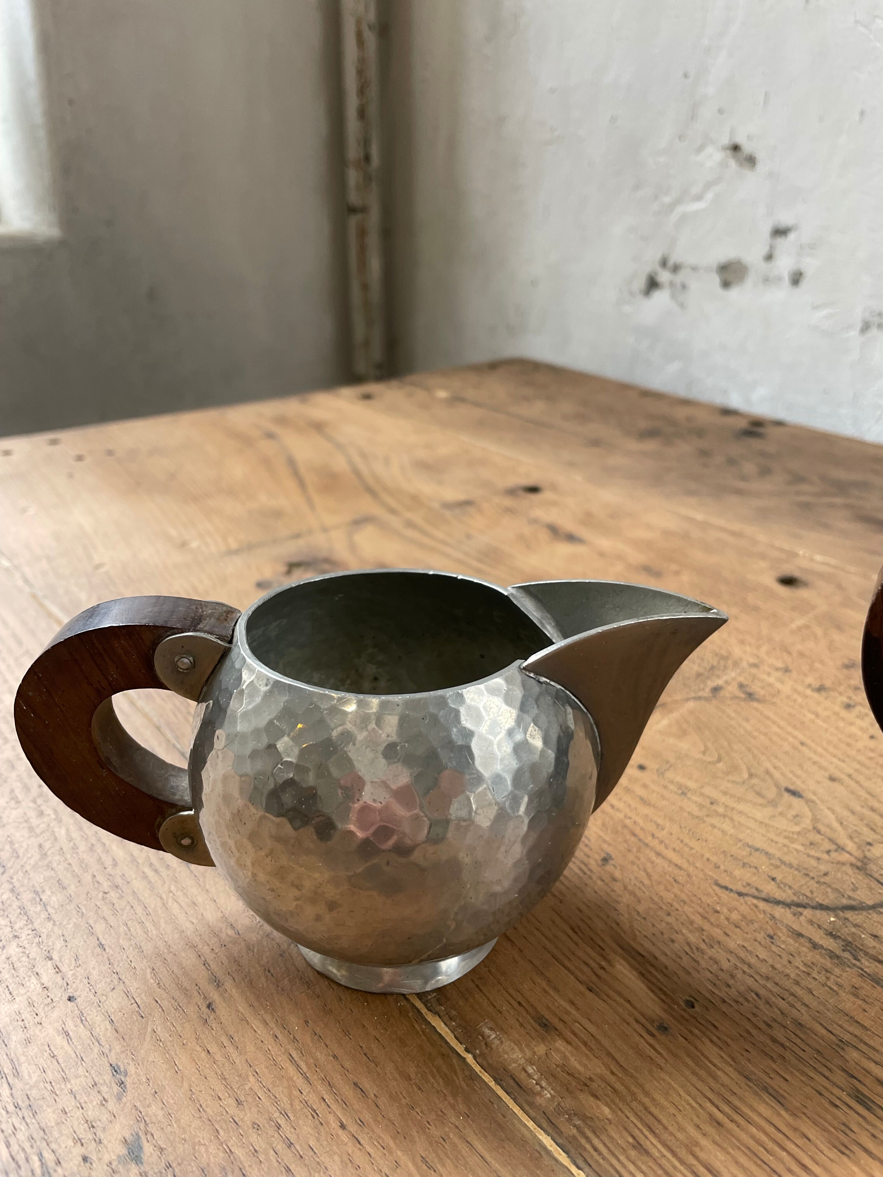 René Delavan Art Deco Pewter Teapot Set