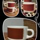 Set of 5 brown/white Negresco coffee cups, in opal glass from Arcopal, 1970