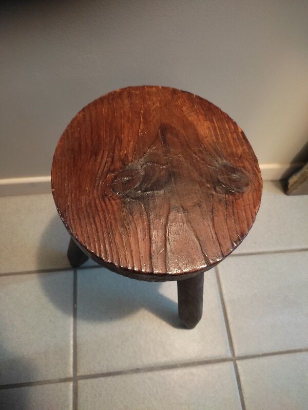 Solid wood stool legs varnished tripod patinated