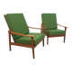 Paire de fauteuils scandinaves vintage en teck et tissu vert des années 60