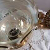 Table lamp with bronze base, round globe with amber and granite ruffles, retro chic
