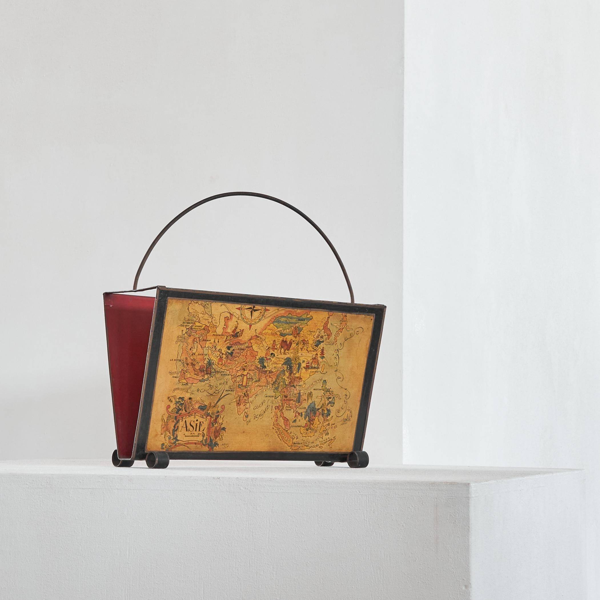 Jacques Liozu Magazine rack with silk screen printing 1950