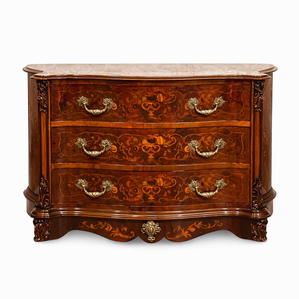 French Louis XV Style Walnut Marquetry Commode, 1950s