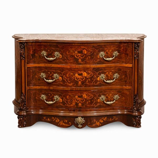 Commode en noyer marqueté de style Louis XV, années 1950