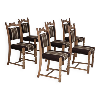 Années 1970, ensemble de 6 chaises de salle à manger danoises, très bon état d'origine, bois de chêne.