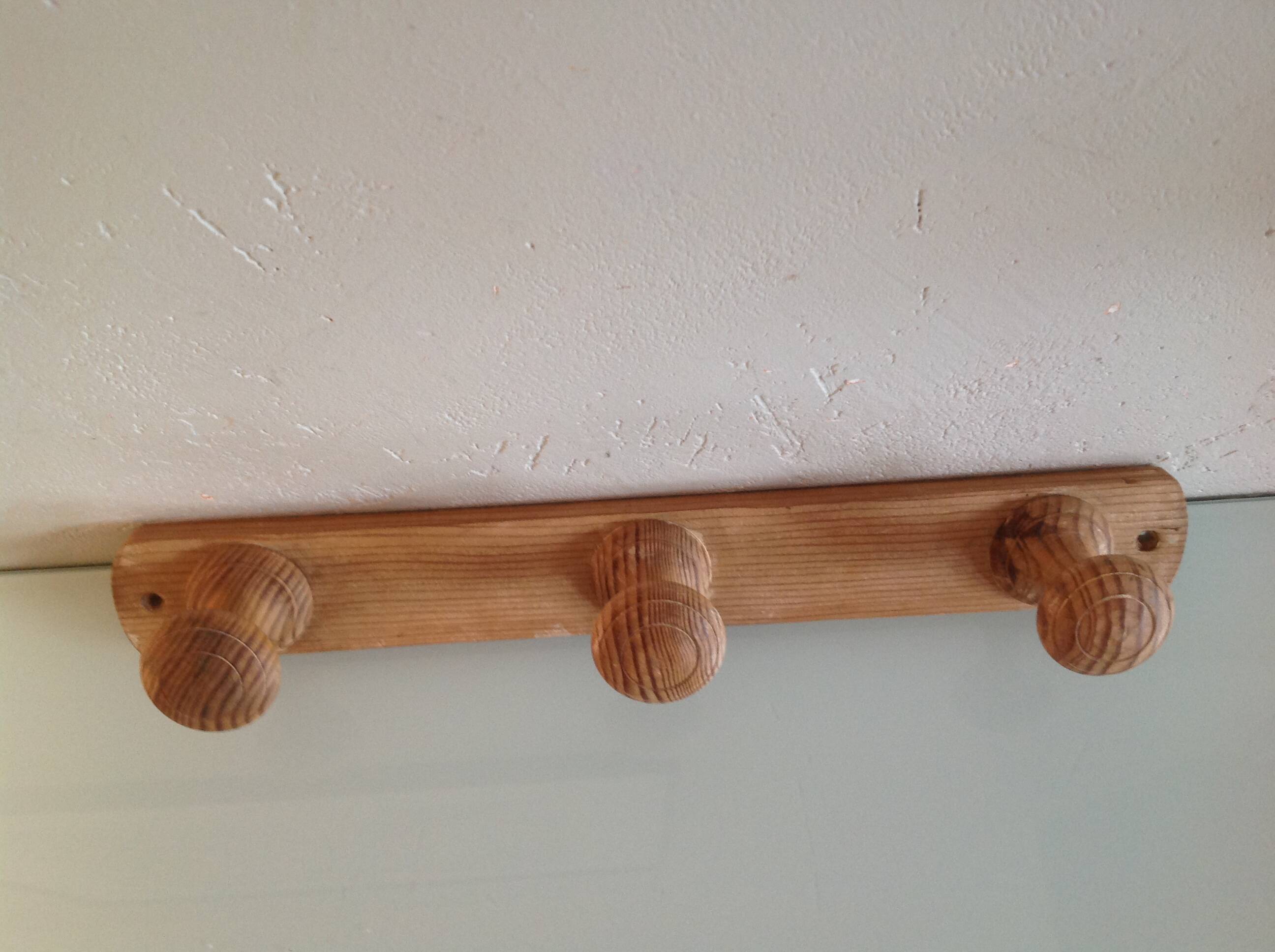 Vintage three-headed wooden coat rack from the 60s and 70s